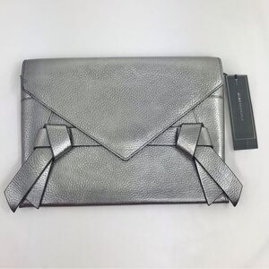 BCBGMaxAzria Nicolette Gunmetal Metallic Tie Embellished Envelope Clutch Bag